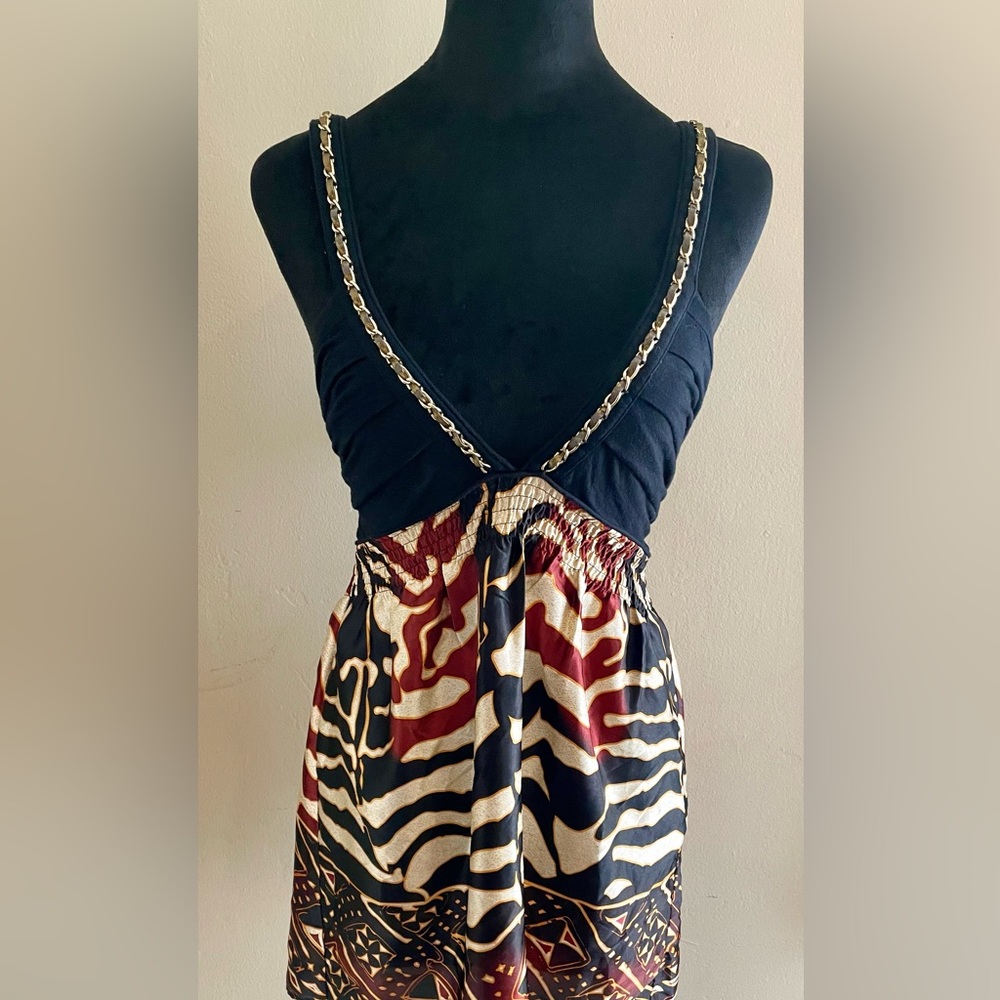 Arden B Black and Red Patterned Tunic with Chain detailing
